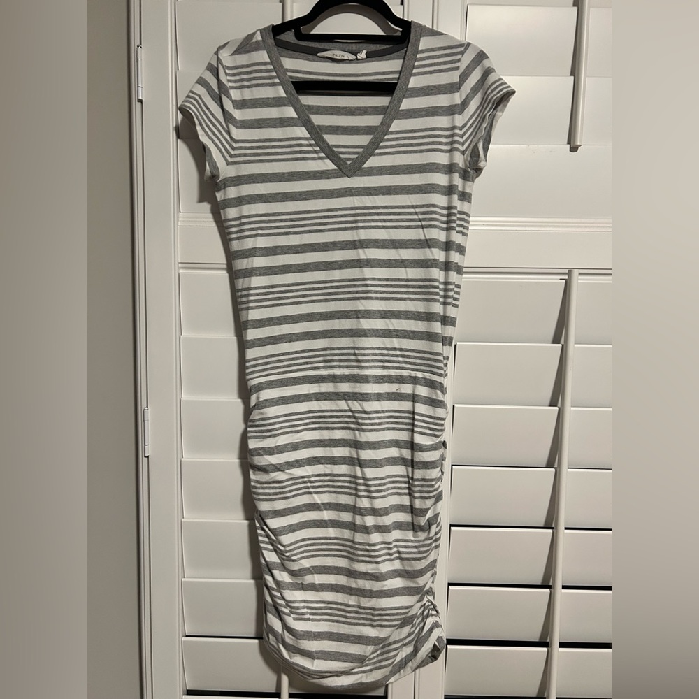 Athlete Striped Gray V-Neck Ruched Dress